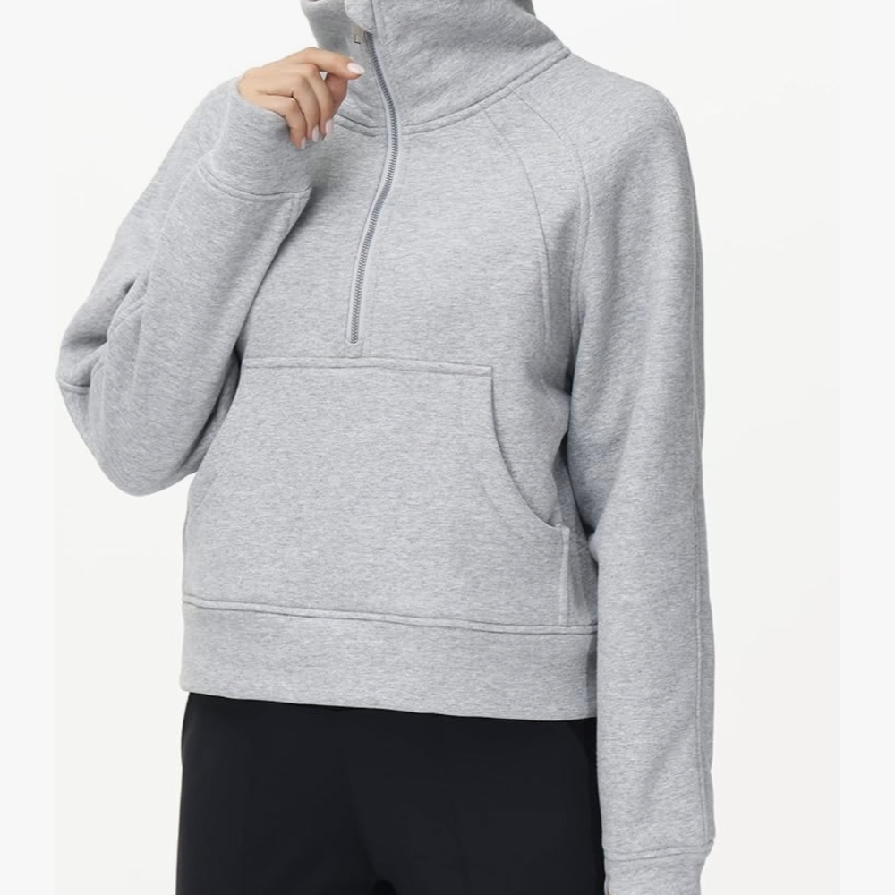 Gray Half-Zip Women's Cropped Pullover Fleece Sweatshirt
